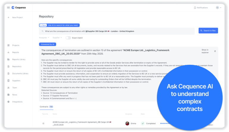 Ask Cequence AI to understand complex contracts